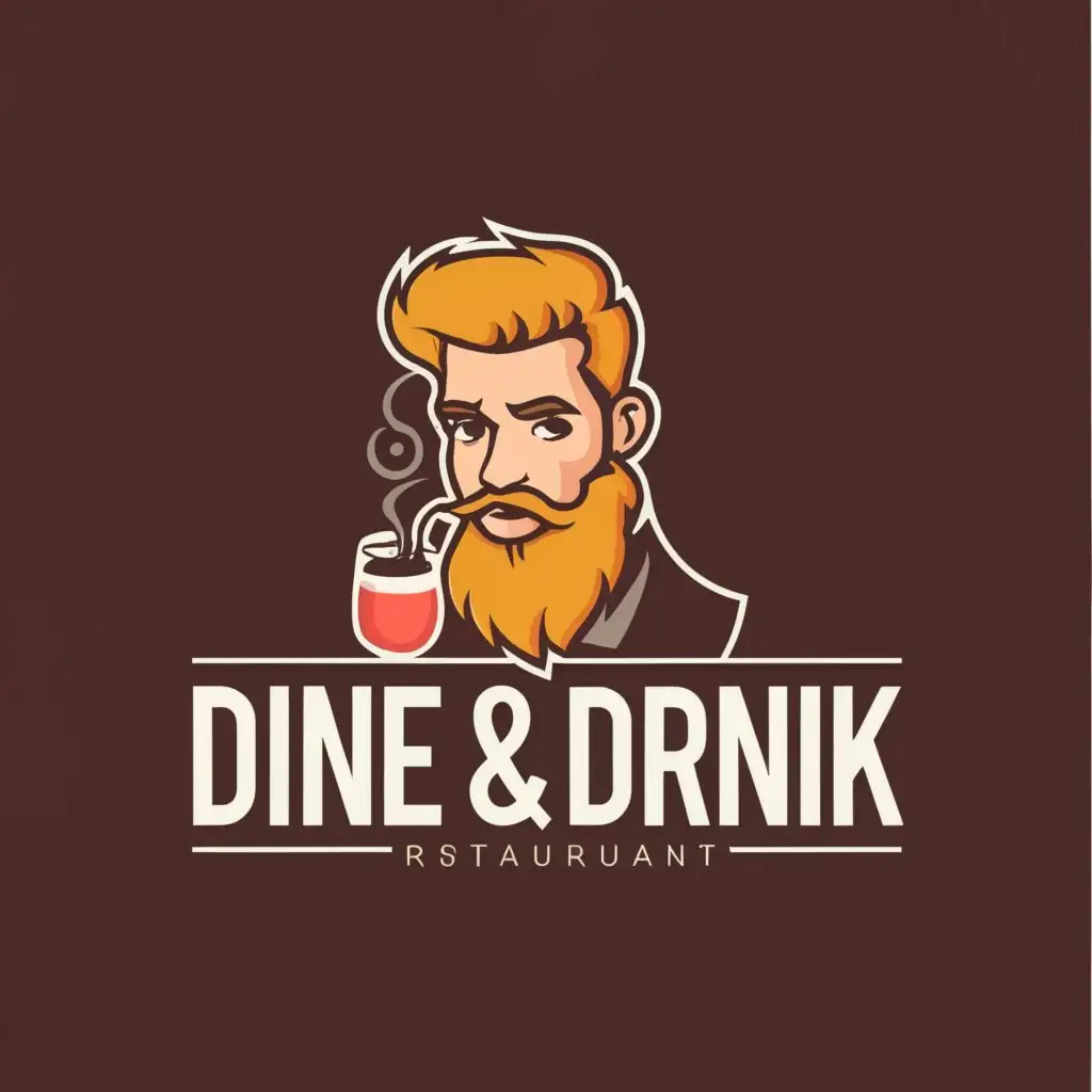 a logo design,with the text 'DINE & DRINK', main symbol:BEARD MAN SMOKING,complex,be used in Restaurant industry,clear background