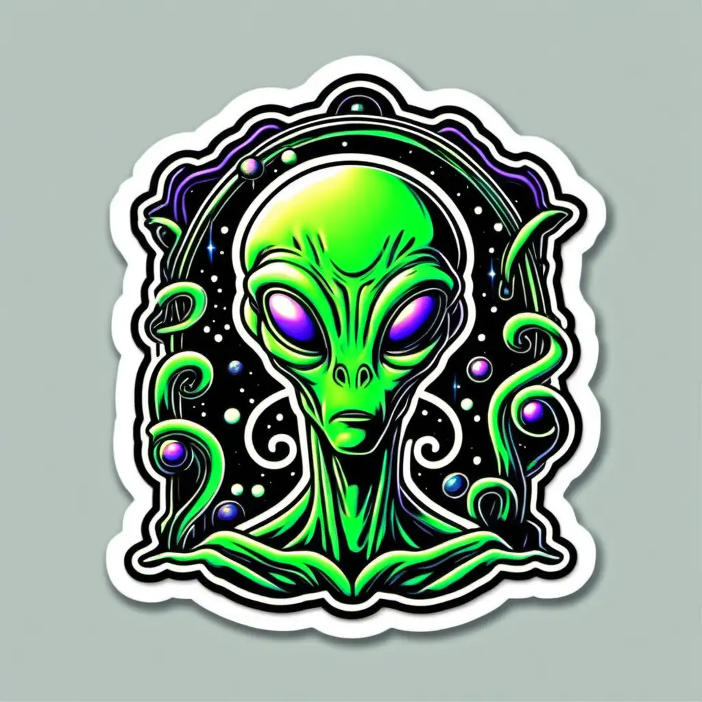 Trippy Alien Sticker Art in Simple Classic Style