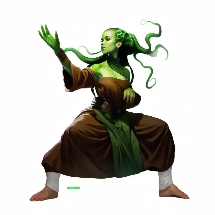Elegant GreenSkinned Woman in Monk Robe Star Wars Inspired Art
