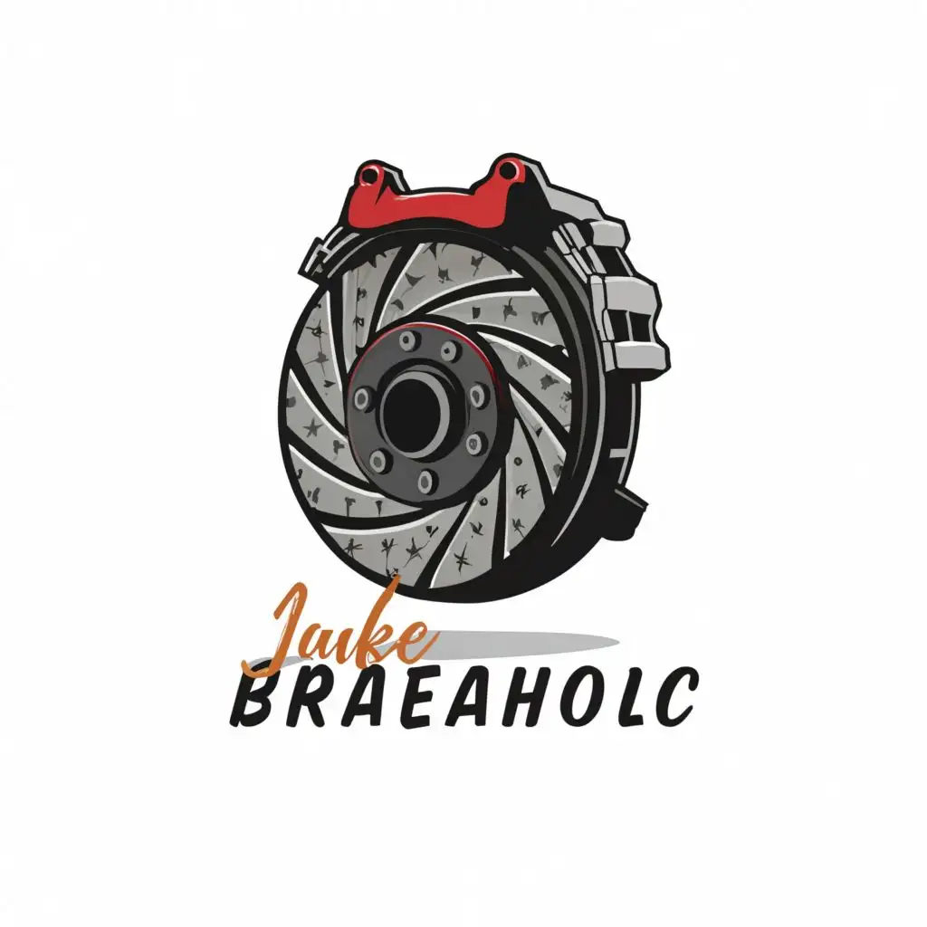 logo, Main symbol of the logo, brake pads, with the text "Jake Brakeaholic", typography