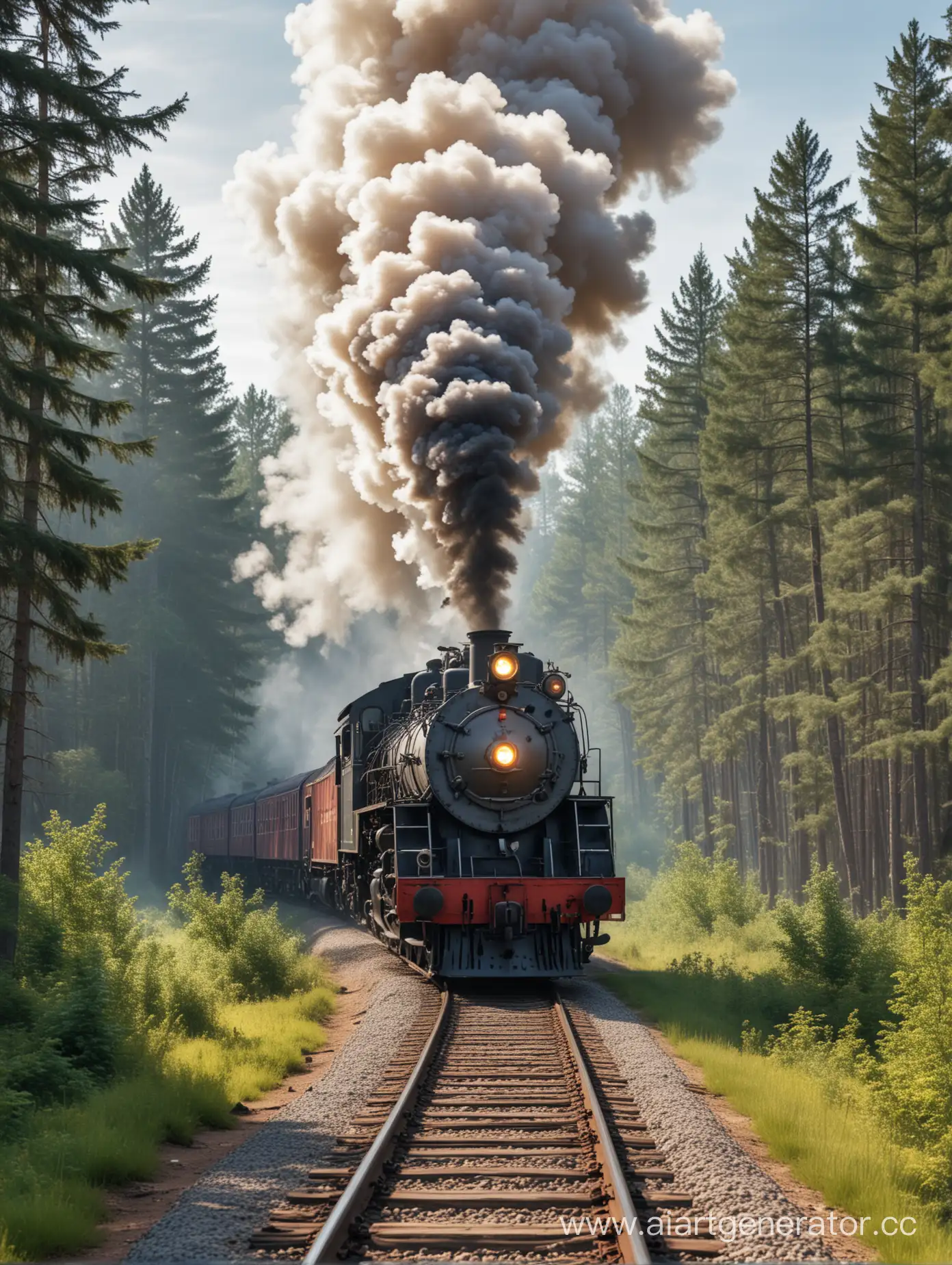 путешествие по миру информатики на паровозе, поезд едет по лесу