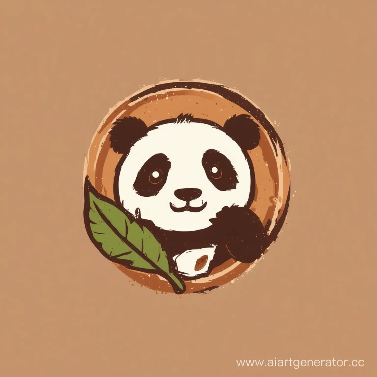 Логотип для кофейни, панда с листочком. Коричневый и зеленые цвета