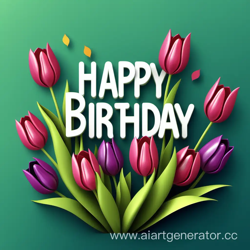 simple vector of a 3D clip art Happy Birthday,, made of tulip flowers.