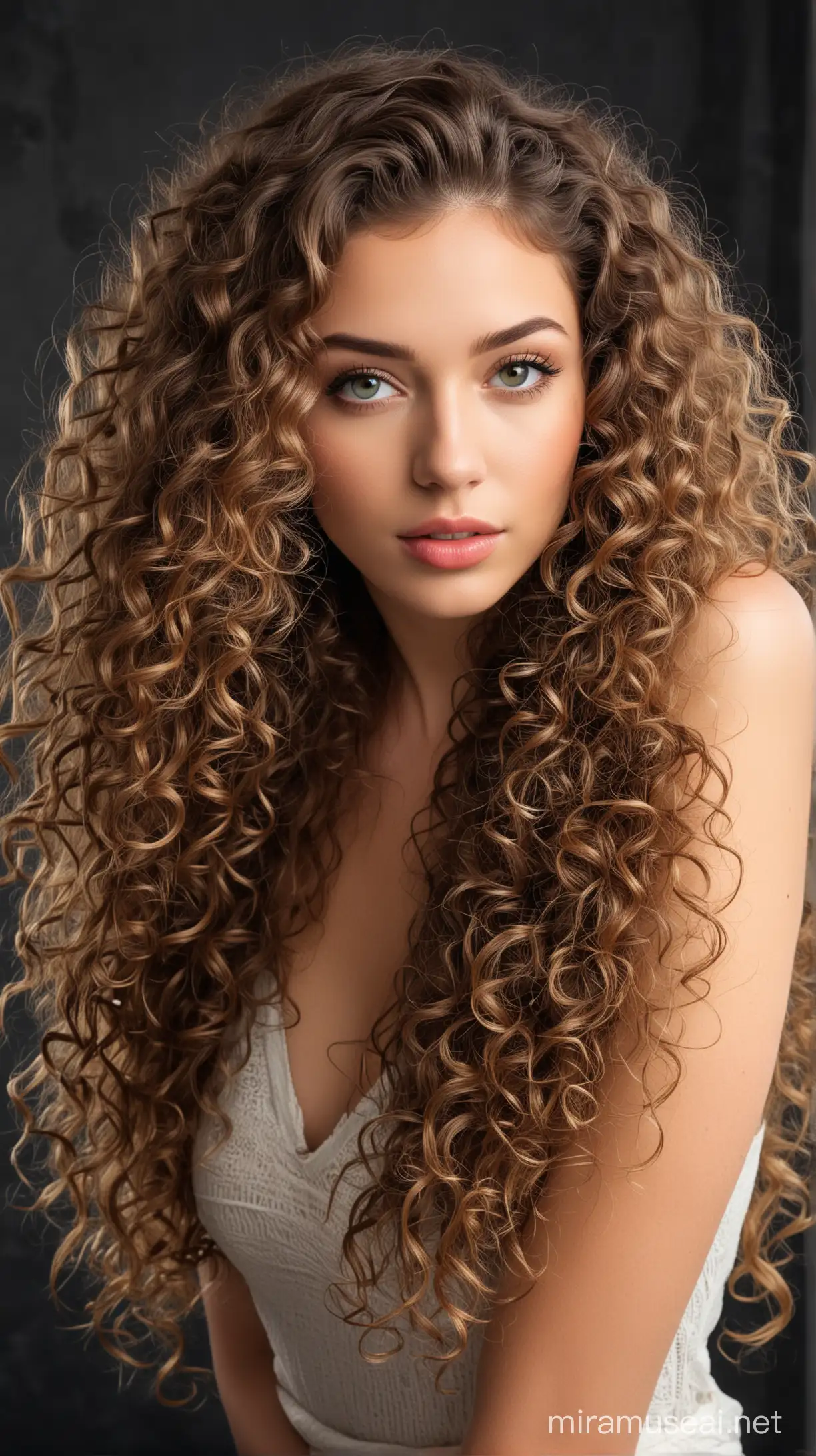 Stunning Model with Curly Long Hair in Elegant Setting