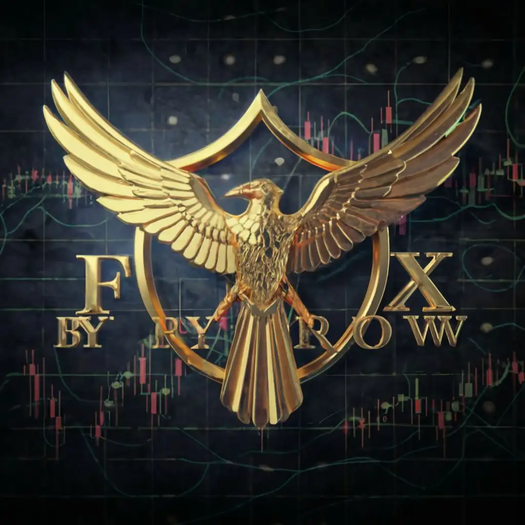 logo, Golden Lord crow carving fx by crow on forex chart 3d, with the text "Fx by crow", typography
