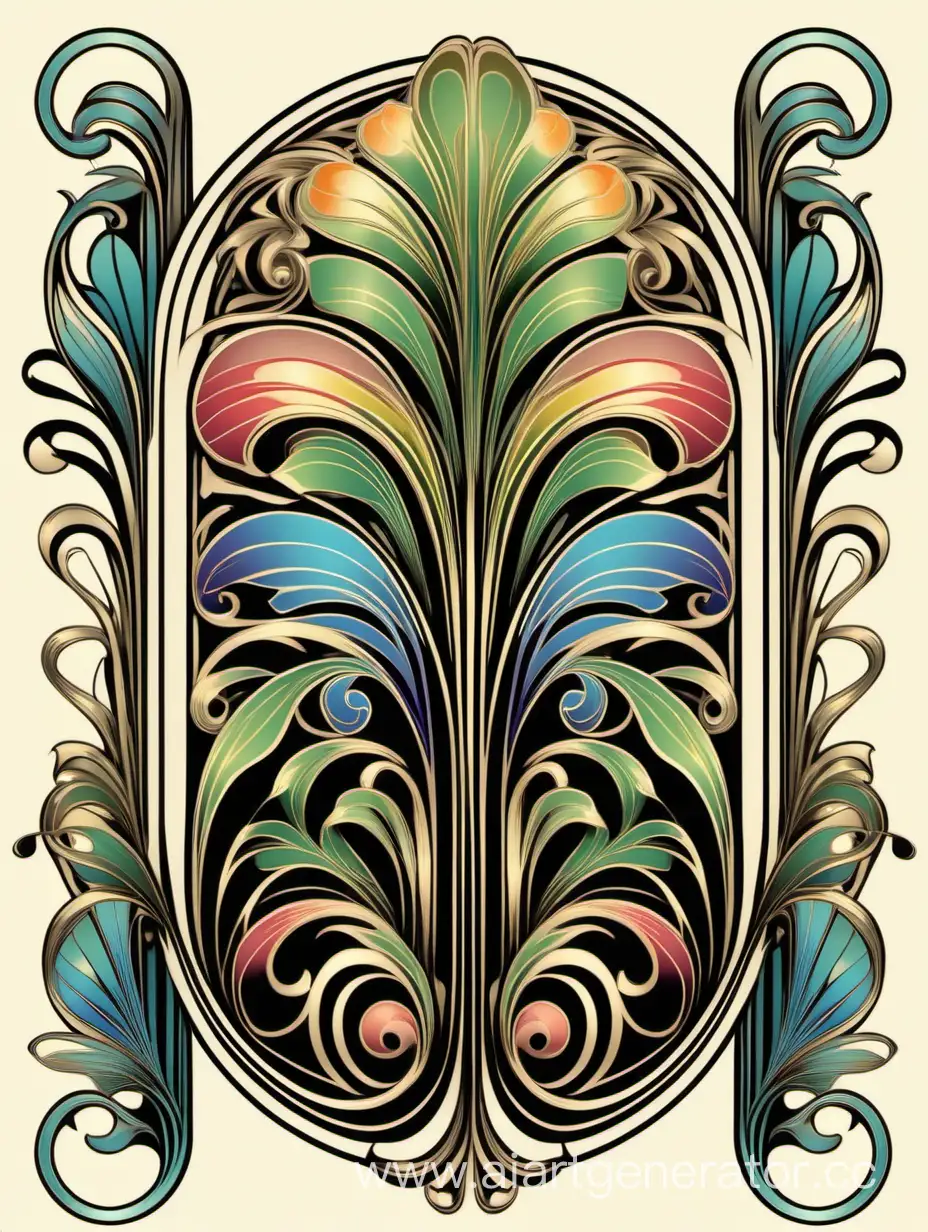 Art Nouveau multicolor Ornamental Graphic Accents, vector illustration, transparent background, vintage elements,