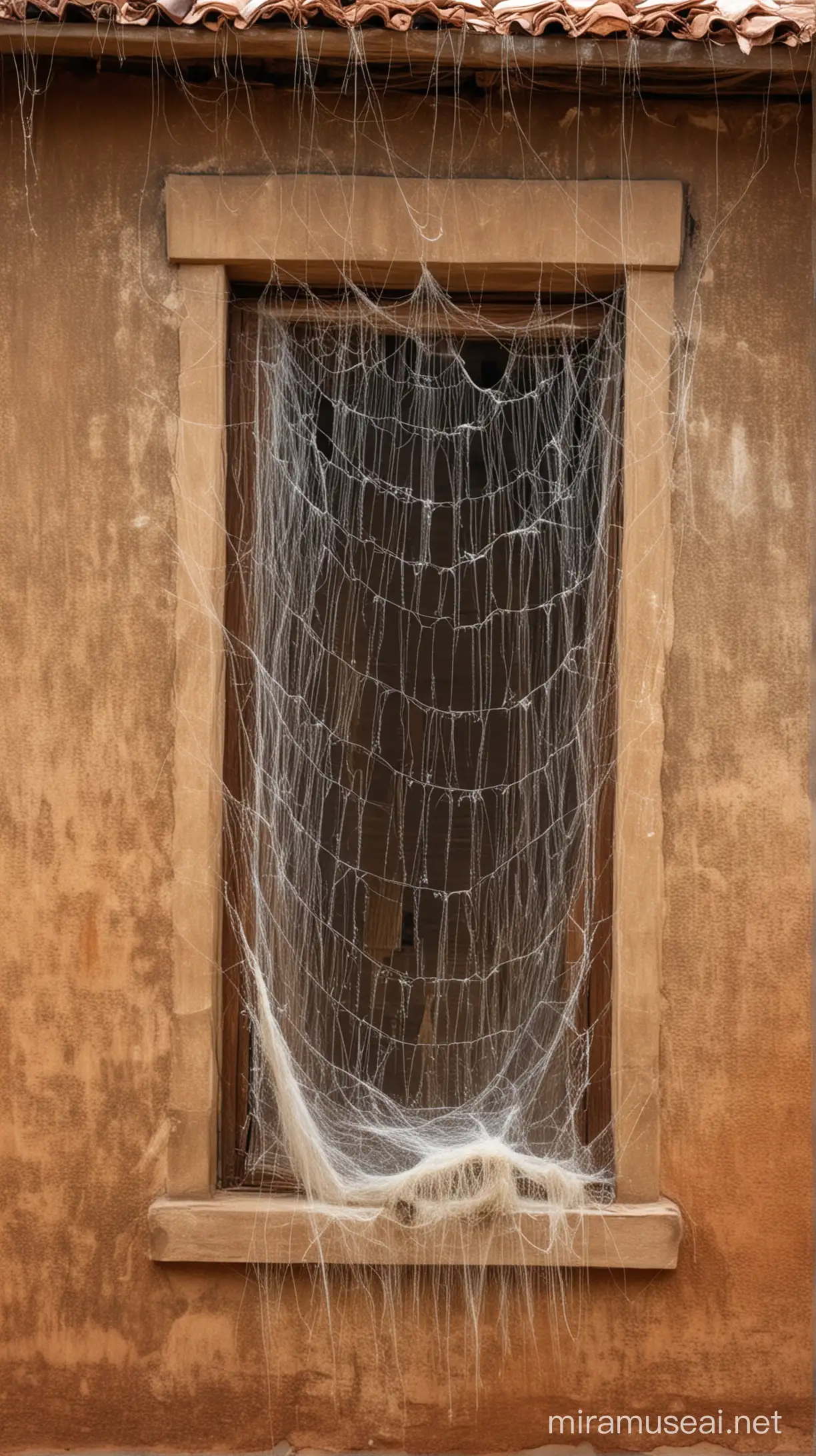 Abandoned Houses Overgrown with Cobwebs in African Savannah