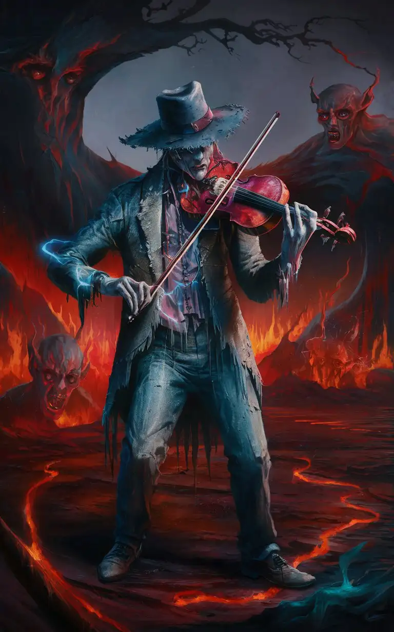 Violinist-Playing-in-Hells-Fiery-Abyss