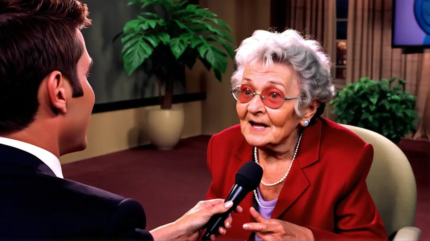 image of famous grandma being interviewed by a television host.