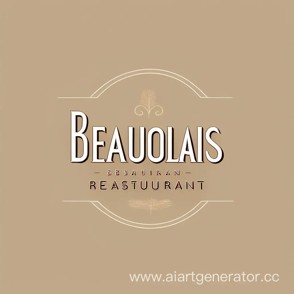 изысканный логотип французского ресторана Beaujolais restaurant в бежевых тонах с тонким шрифтом в стиле минимализма 