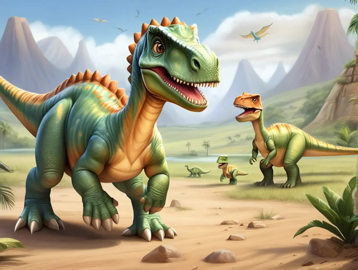 EPOCA DE LOS DINOSAURIOS ES UN VALLE HERMOSO con un dinosaurio  infantil perezoso amigable