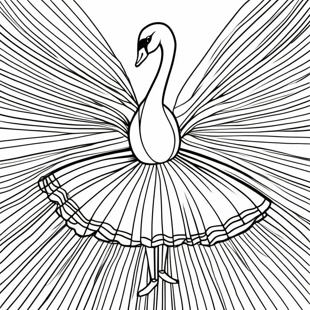 coloring page, 
ballet black swan, cartoon style, low detail, thick lines, no shading -- ar 9:11