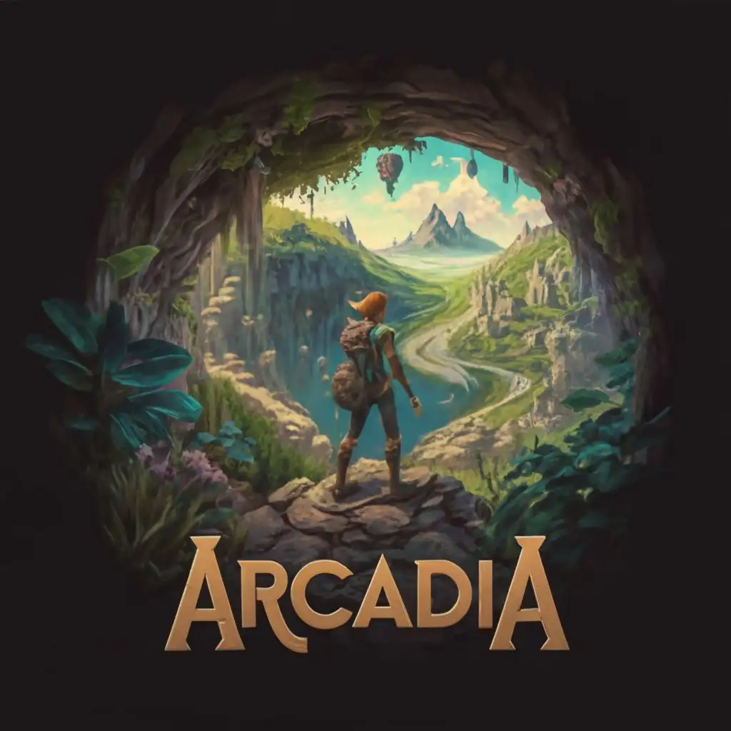 LOGO-Design-For-Arcadia-Gaming-AdventureThemed-Emblem-with-Dynamic-Typography