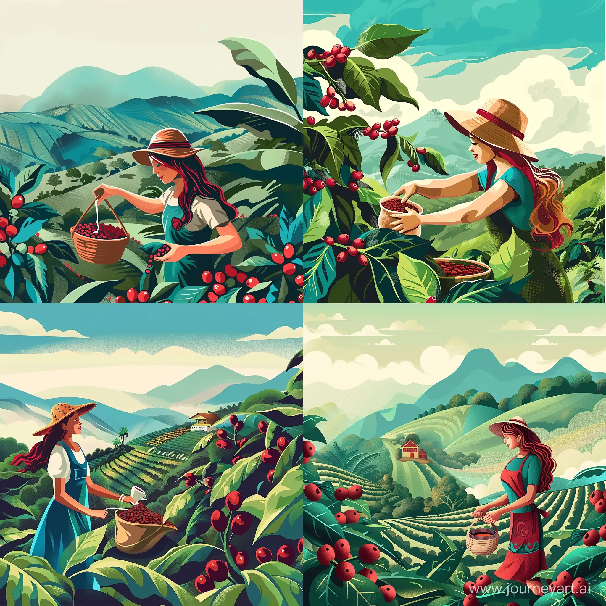 Harvesting-Coffee-in-Brazilian-Plantations-Serene-Illustration-of-a-Girl-in-Action