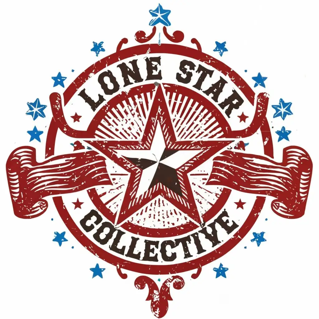 logo, lone star symbol, red blue and white, western theme, with the text "Lone Star Collective", typography, be used in Nonprofit industry