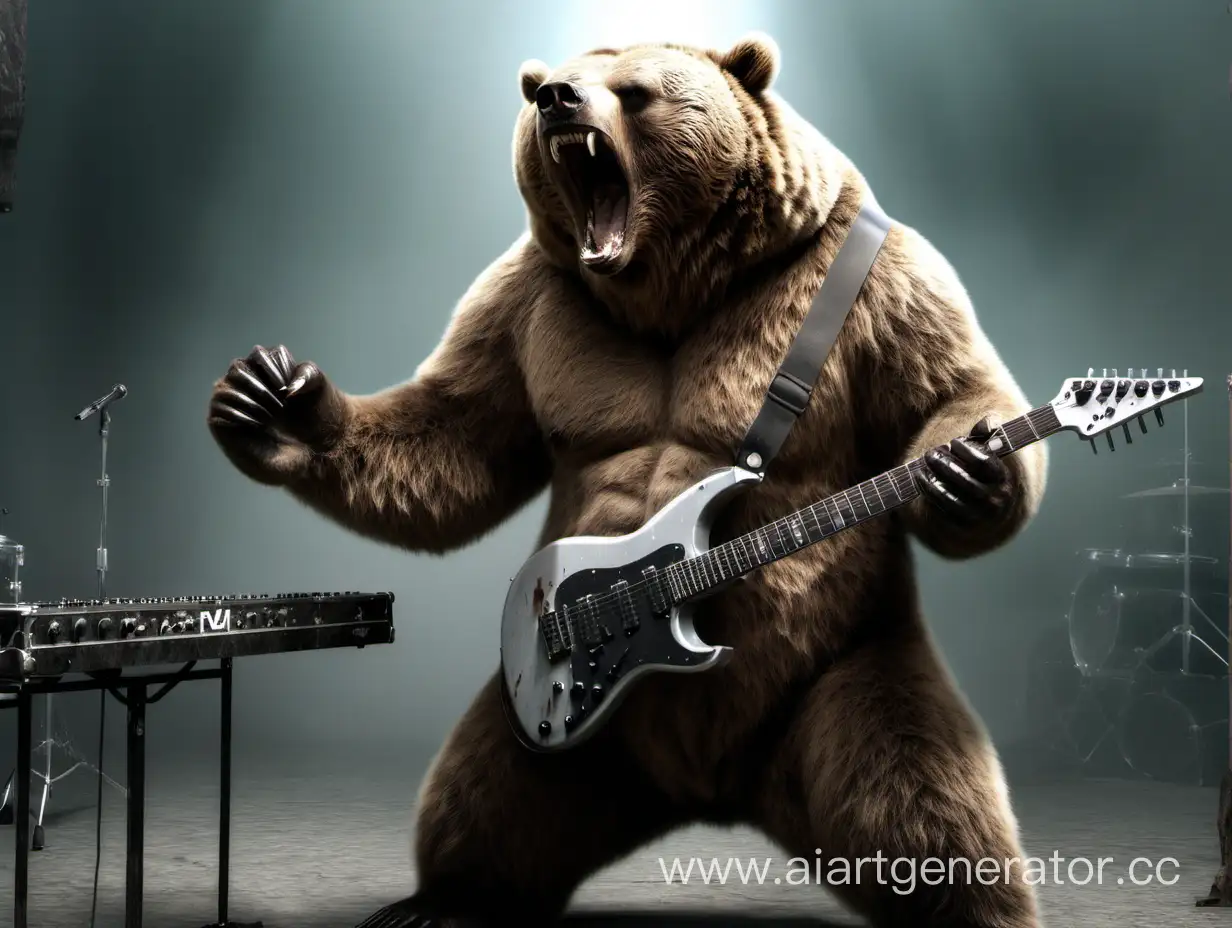 Русский злой медведь играющий метал