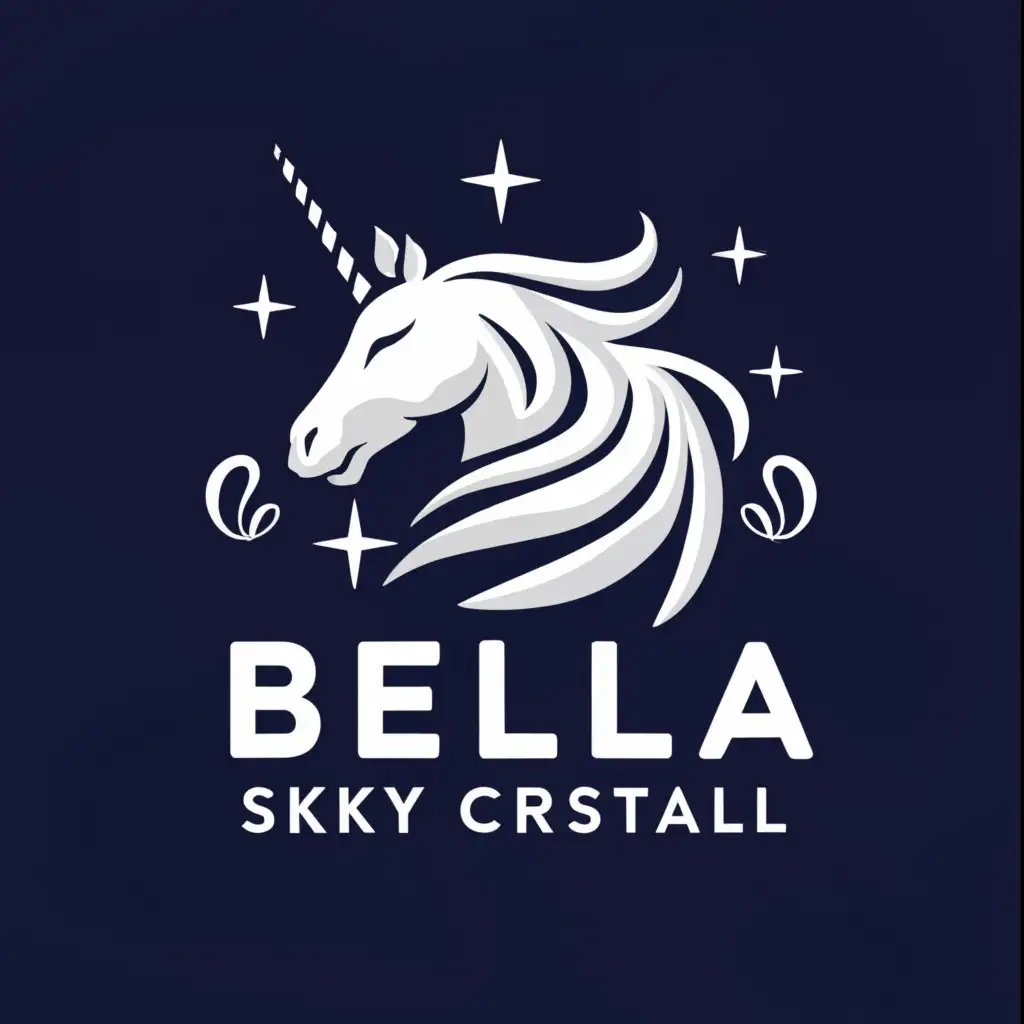 a logo design,with the text "Bella sky crystal", main symbol:unicorn,Moderate,clear background