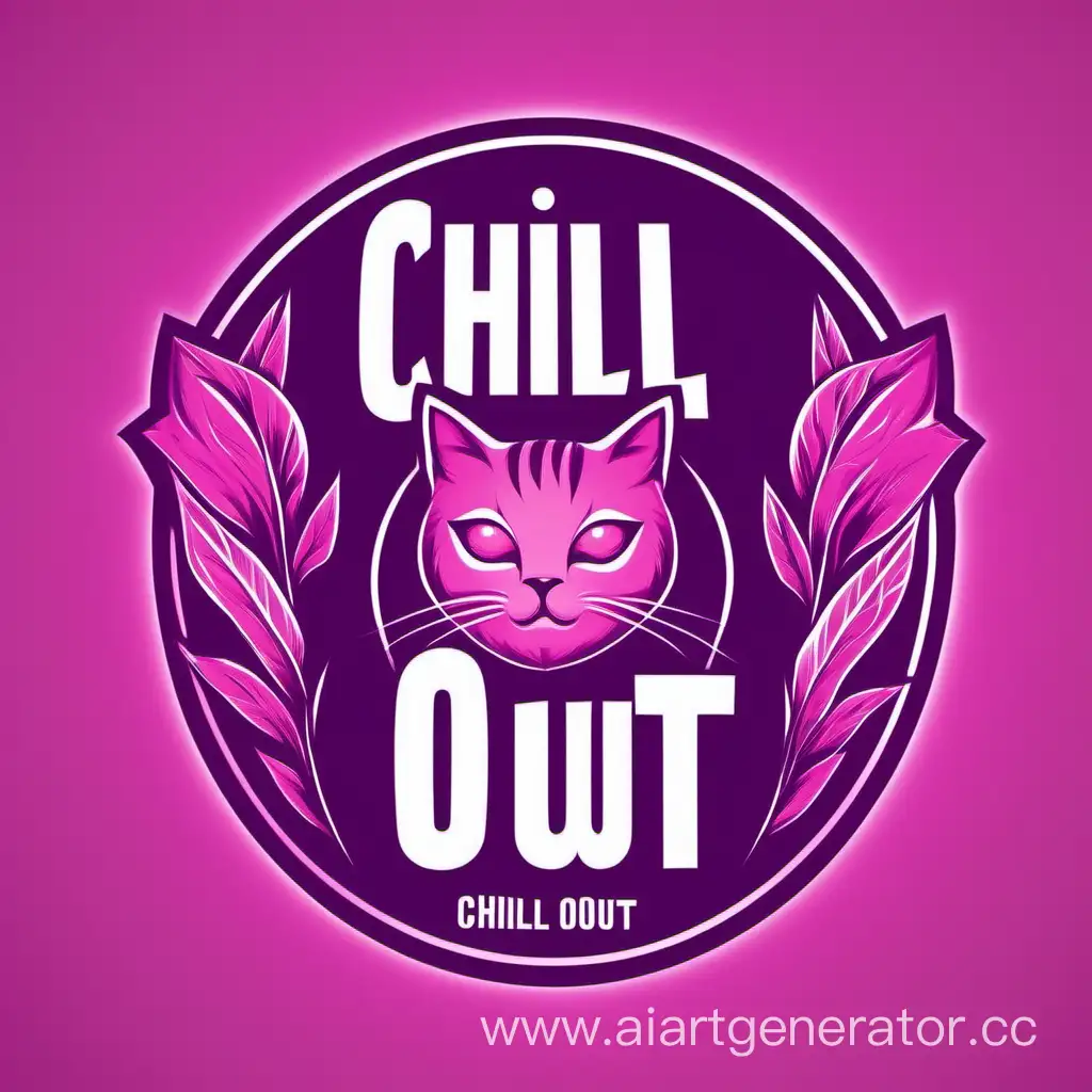 создай логотип для бара, розово-фиолетового цвета c котиком под названием ,,Chill out,,.