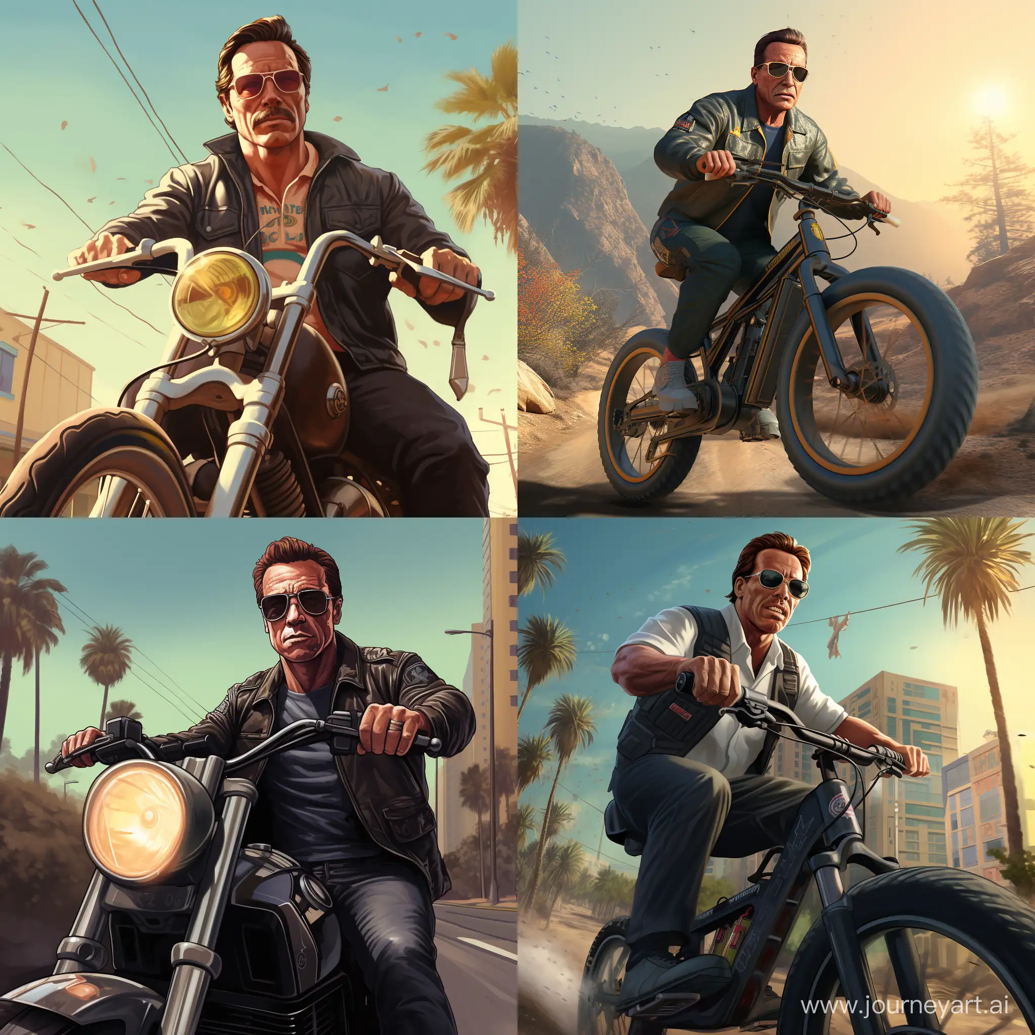 Arnold-Schwarzenegger-Riding-a-Bike-in-GTA-Style
