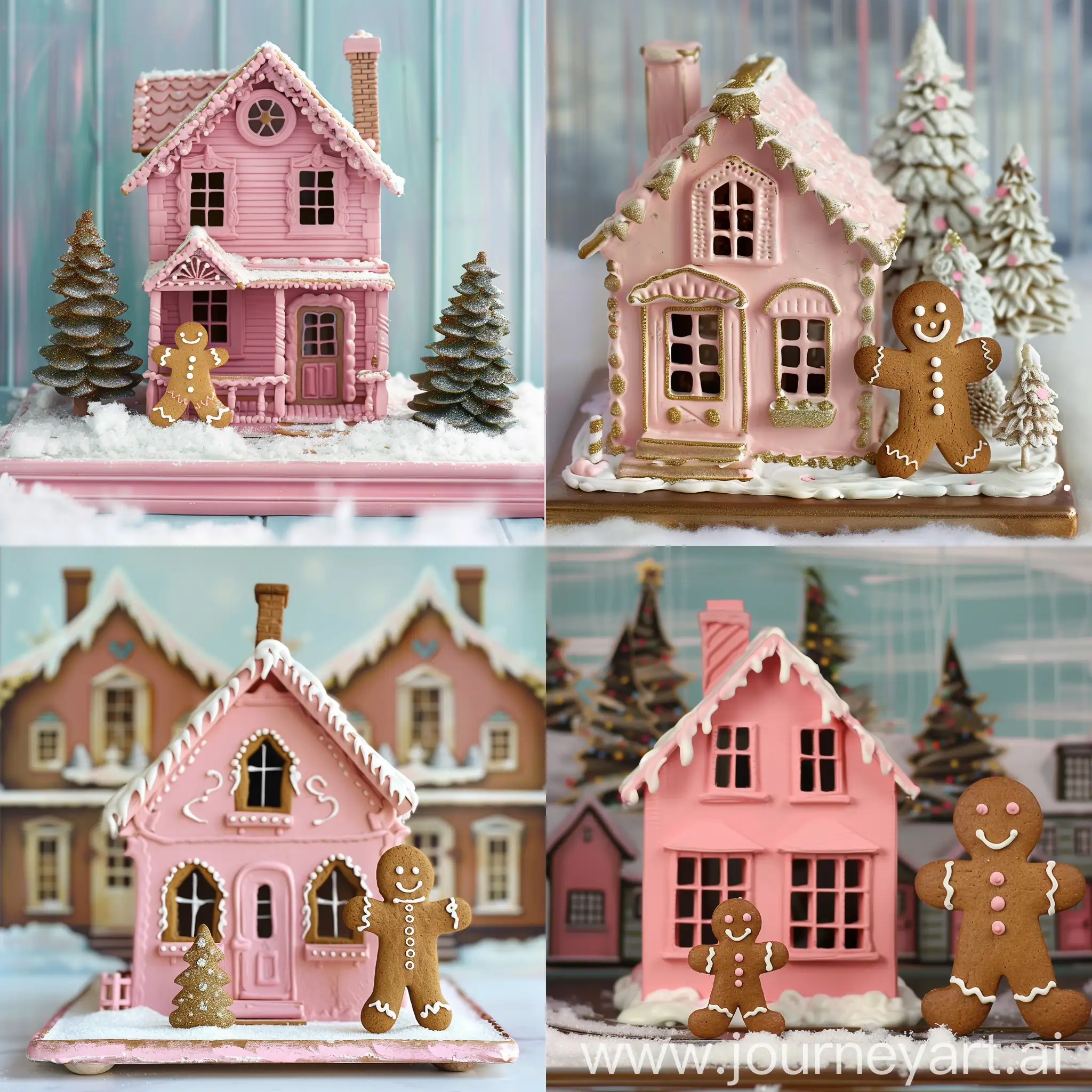 粉色圣诞小房子 房前有个姜饼人