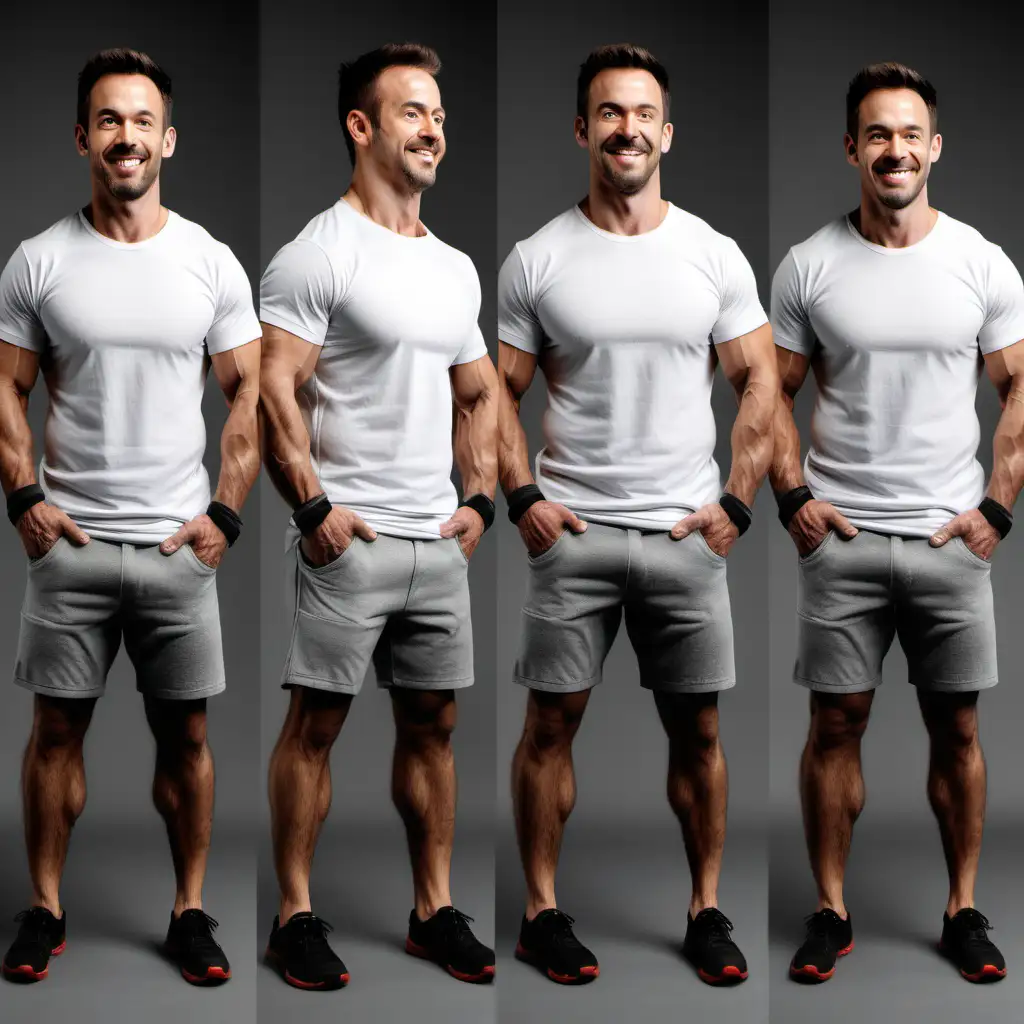 CrossFit Man Exercising in Plain White TShirt Dynamic Gym Workout Images