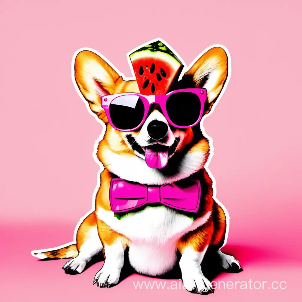 Playful-Corgi-Wearing-Watermelon-Hat-Pink-Glasses-and-Smoking