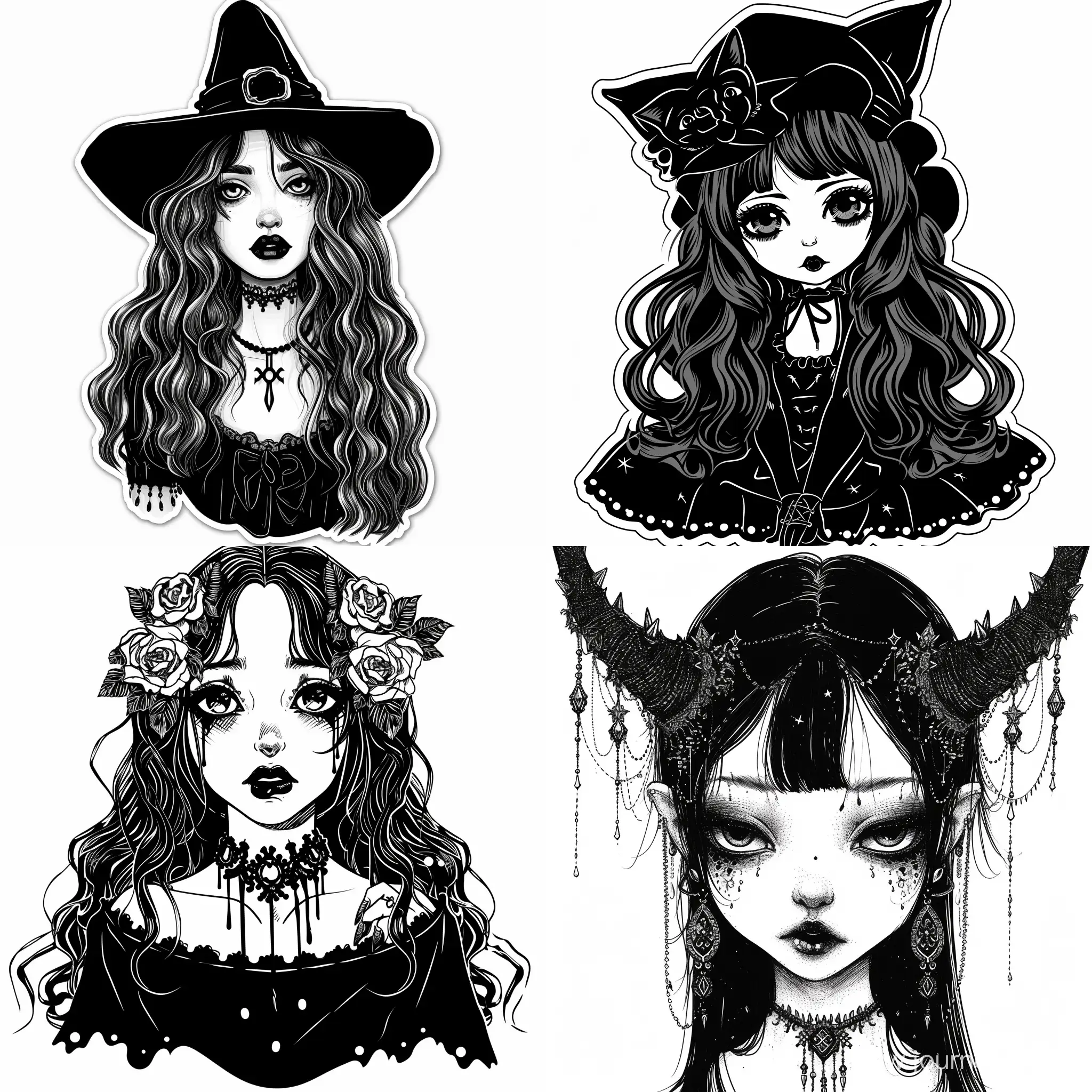 /imagine prompt:Gothic, Sticker, black and white , Vector, White Background, Detailed , cute