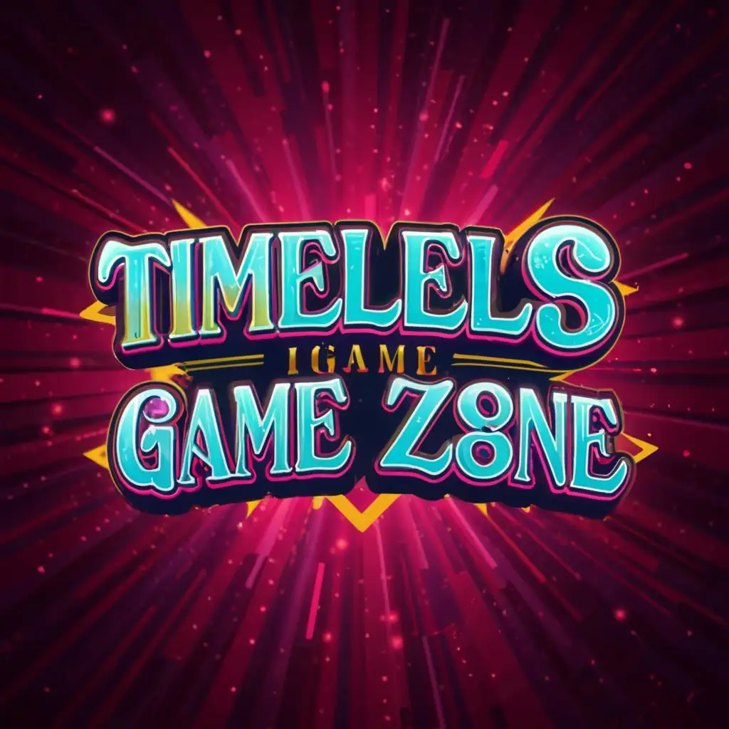 a logo design,with the text "TIMELESS GAME ZONE,", main symbol:" MOYALE TIMELESS GAME ZONE " vivid, colourful and realistic fonts explode from the bright TV screen, be used in Automotive industry