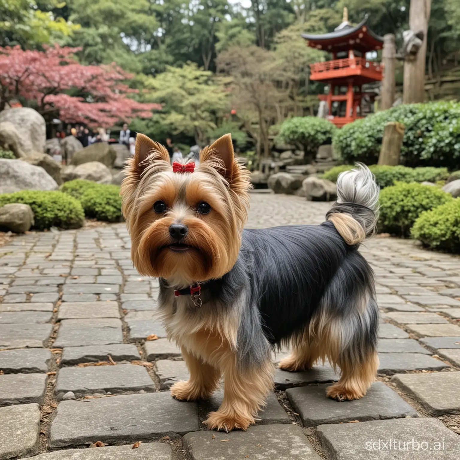 yorkshire terrier walk in Dazaifu Tenmangu in Japan
