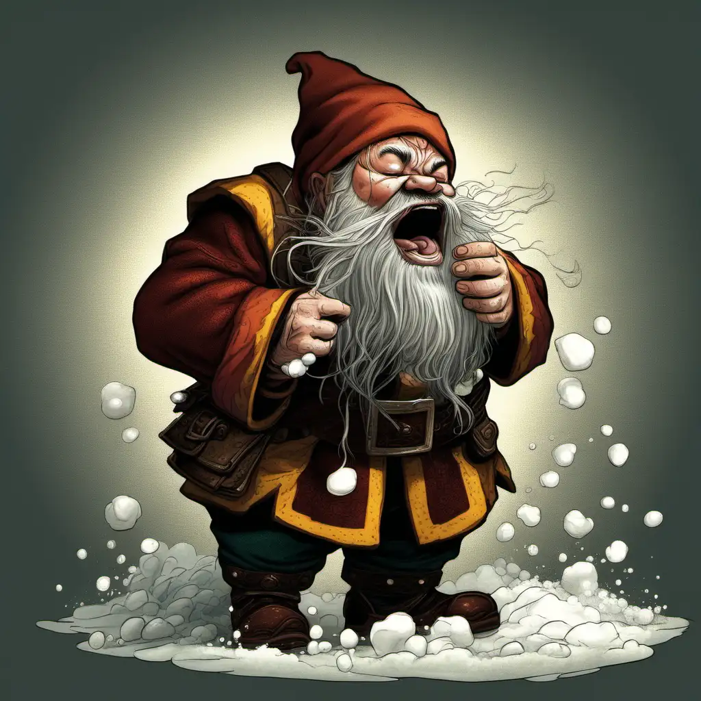 Adorable Sick Dwarf Sneezing with a Touch of Whimsy