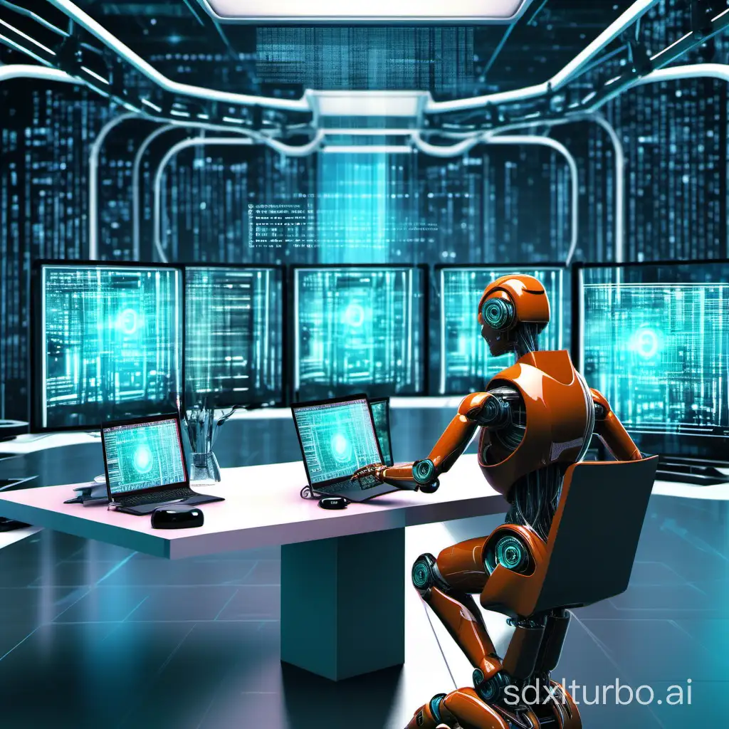 AI-Bot-Crafting-Software-Code-on-Futuristic-MultiScreens