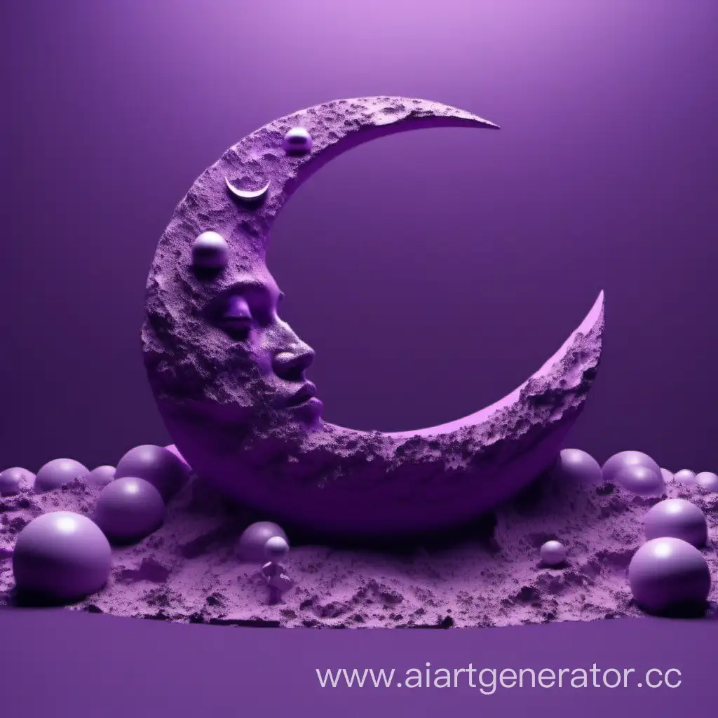 Эстетическая луна, на фиолетовом фоне, арт, в 3Д, без лица и людей