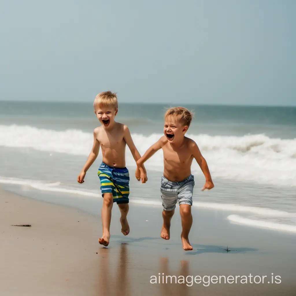 Two happy boys on the seashore