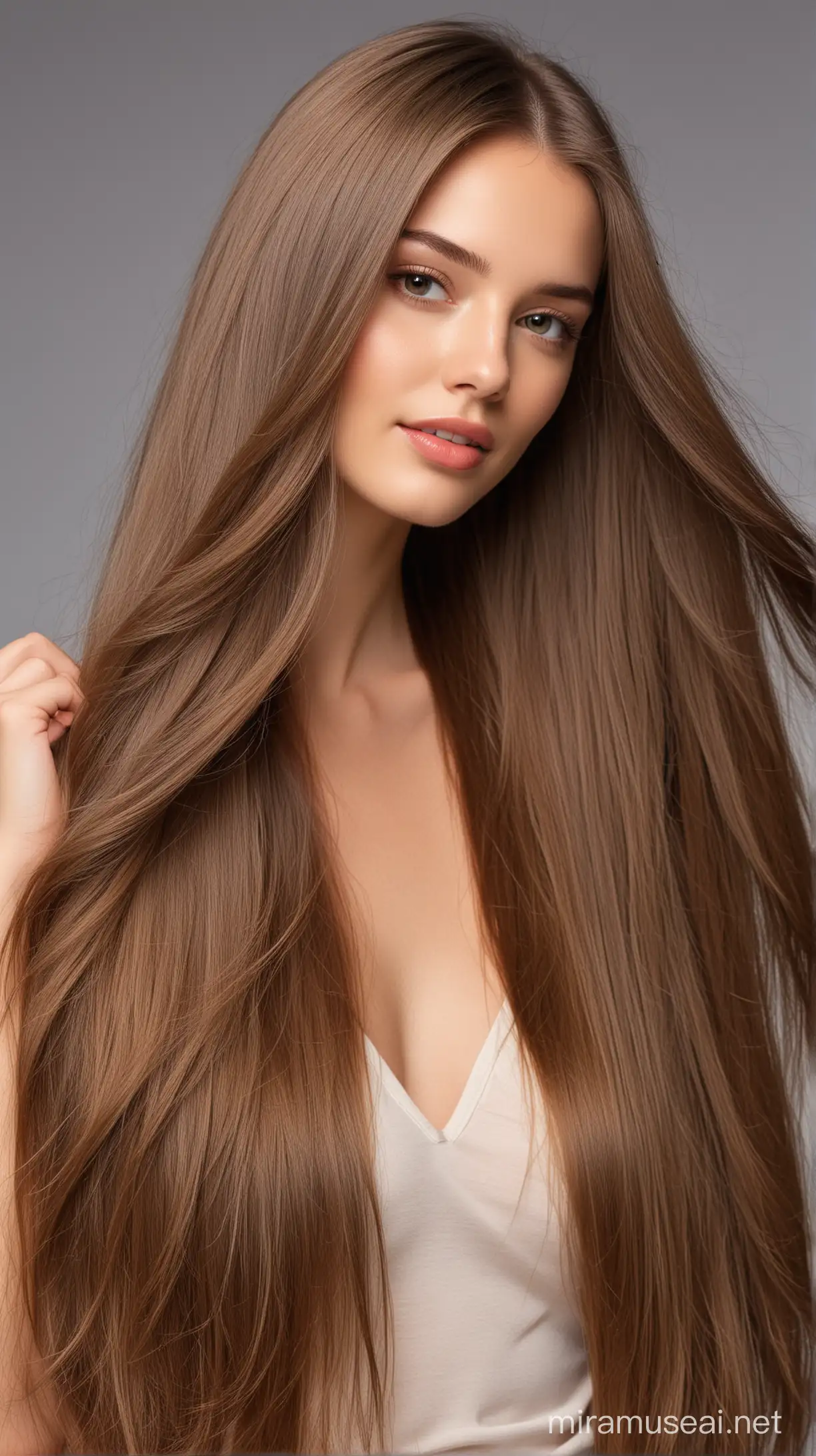 Elegant Model with Flowing Long Hair