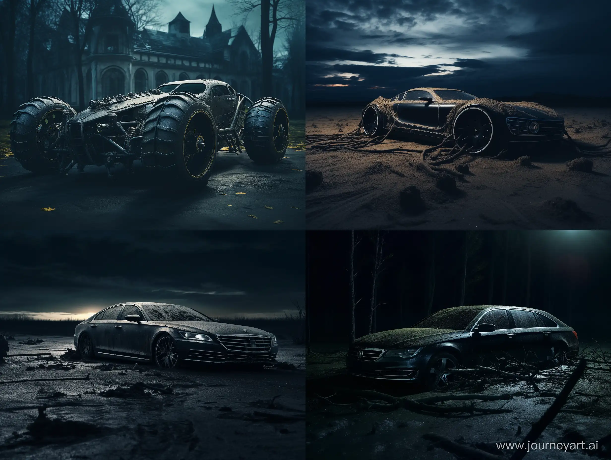 car without wheels, car service, dark beautiful photo for the album cover