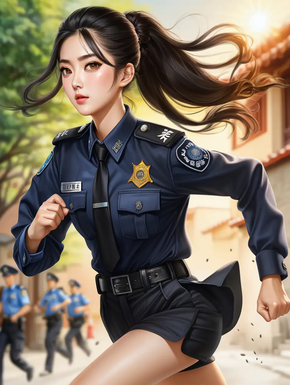 Modern Chinese Woman Police Officer in Action