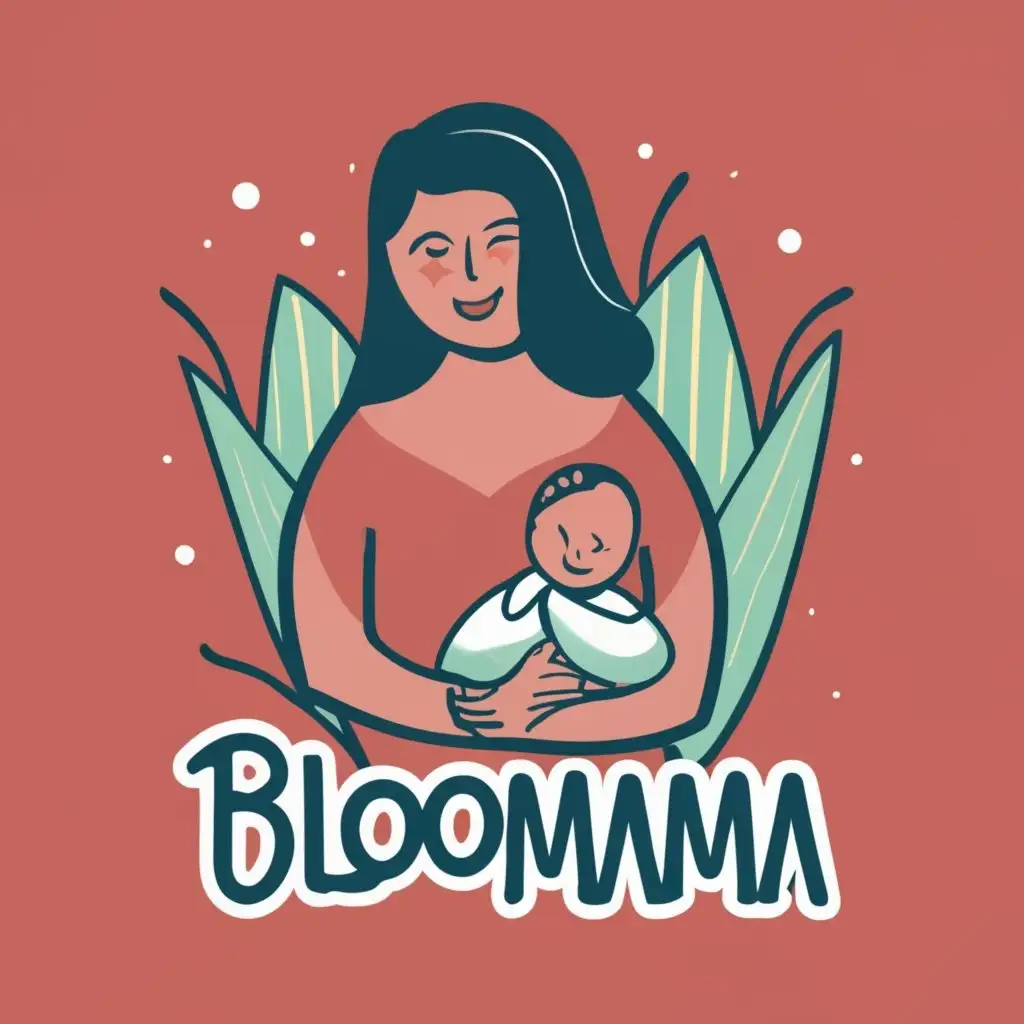 logo, A pregnant women with a baby with a nurturing plant, with the text "Bloomama", typography, be used in Home Family industry
