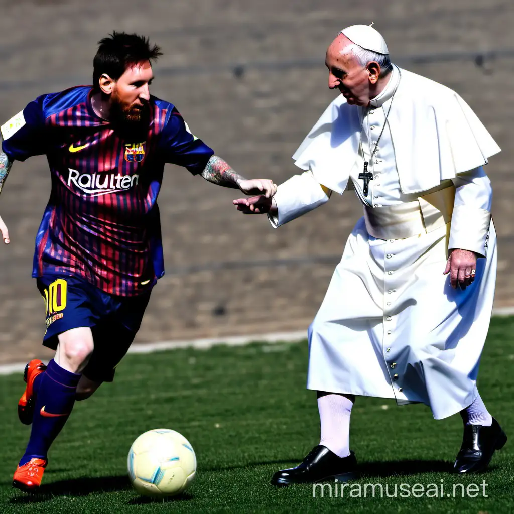 Messi y el papá Francisco jugando fútbol
