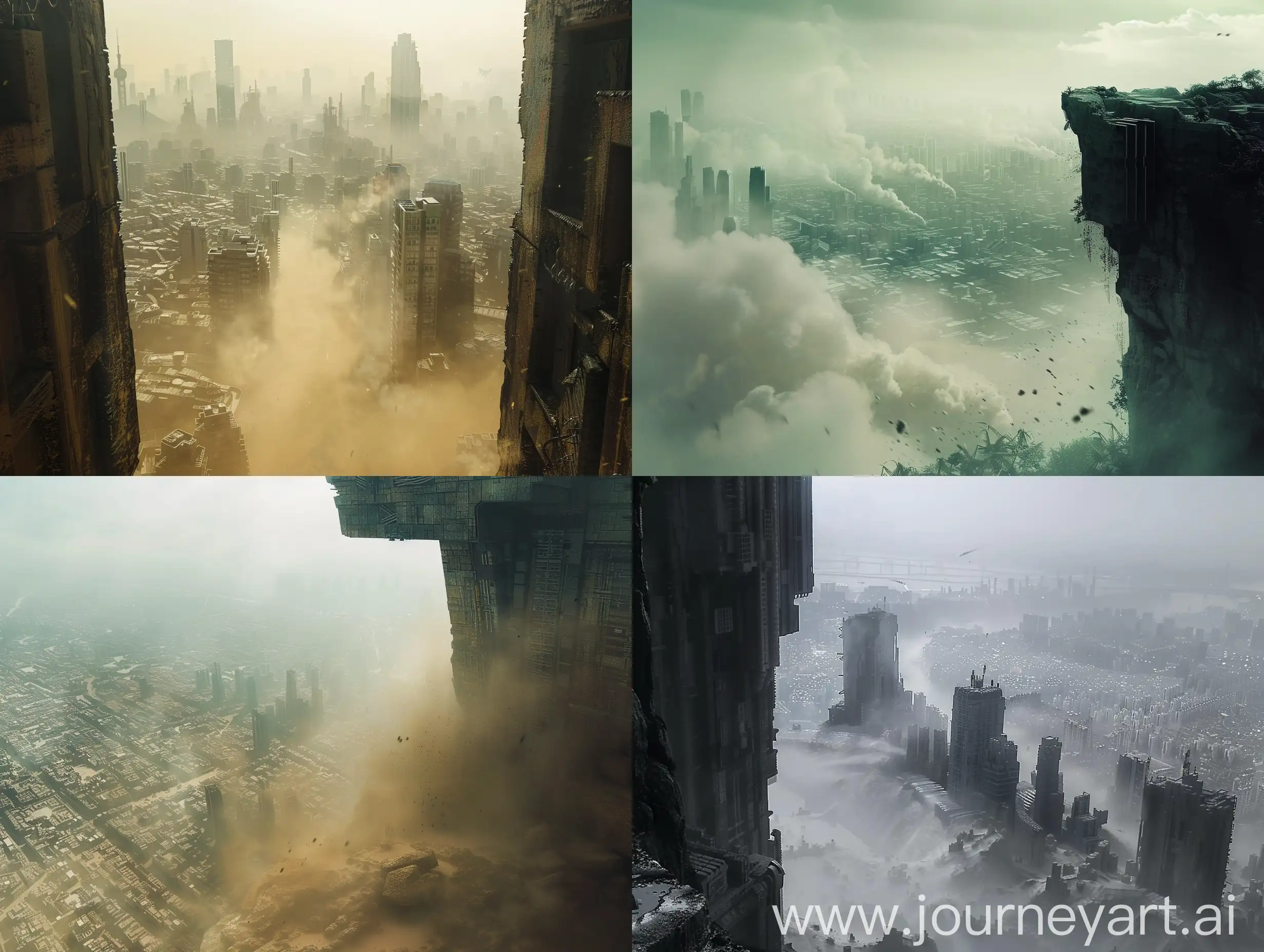 a view of a city from a like a scene from blade runner, city futuristic and clean, dust, city, reminiscent of blade runner, post apocalyptic city, city futuristic in background, city futuristic in background, foggy dystopian world, set in post apocalyptic city, looming over a city, in a tropical and dystopic city, cyberpunk city, 

