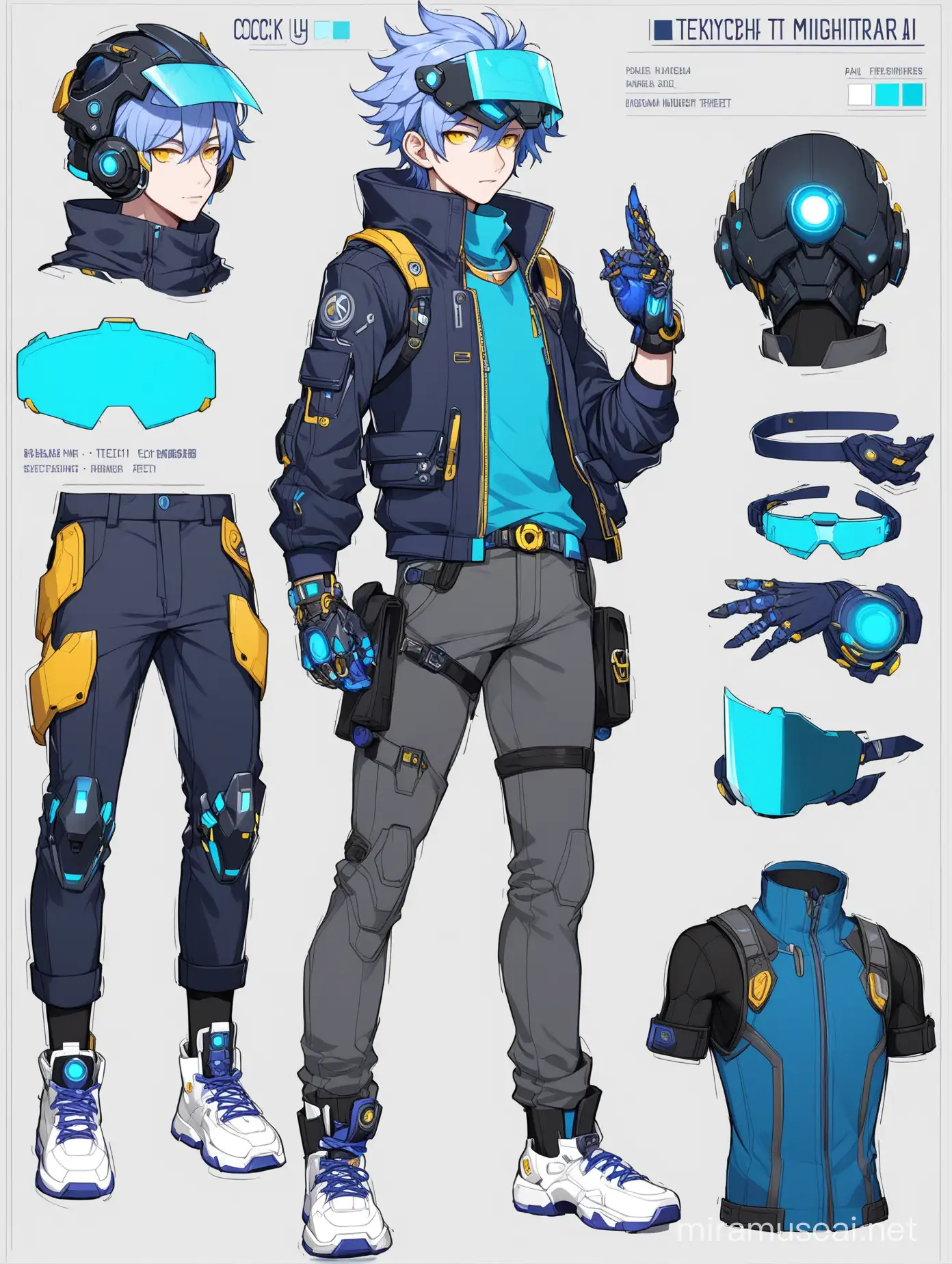 Cyberpunk Teenage Boy with Dragon Visor and HiTech Gauntlets