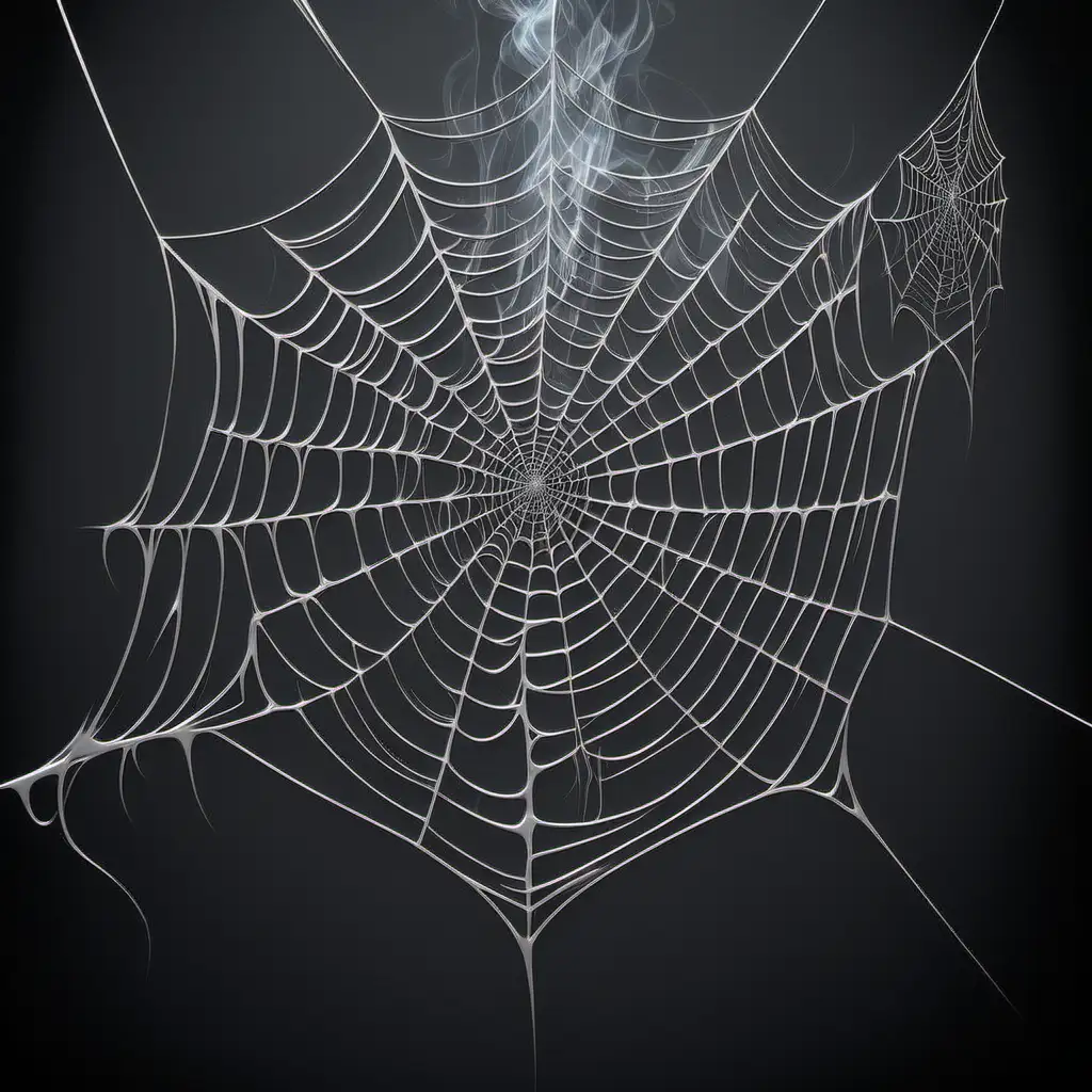 silver spider webs against smokey dark grey background