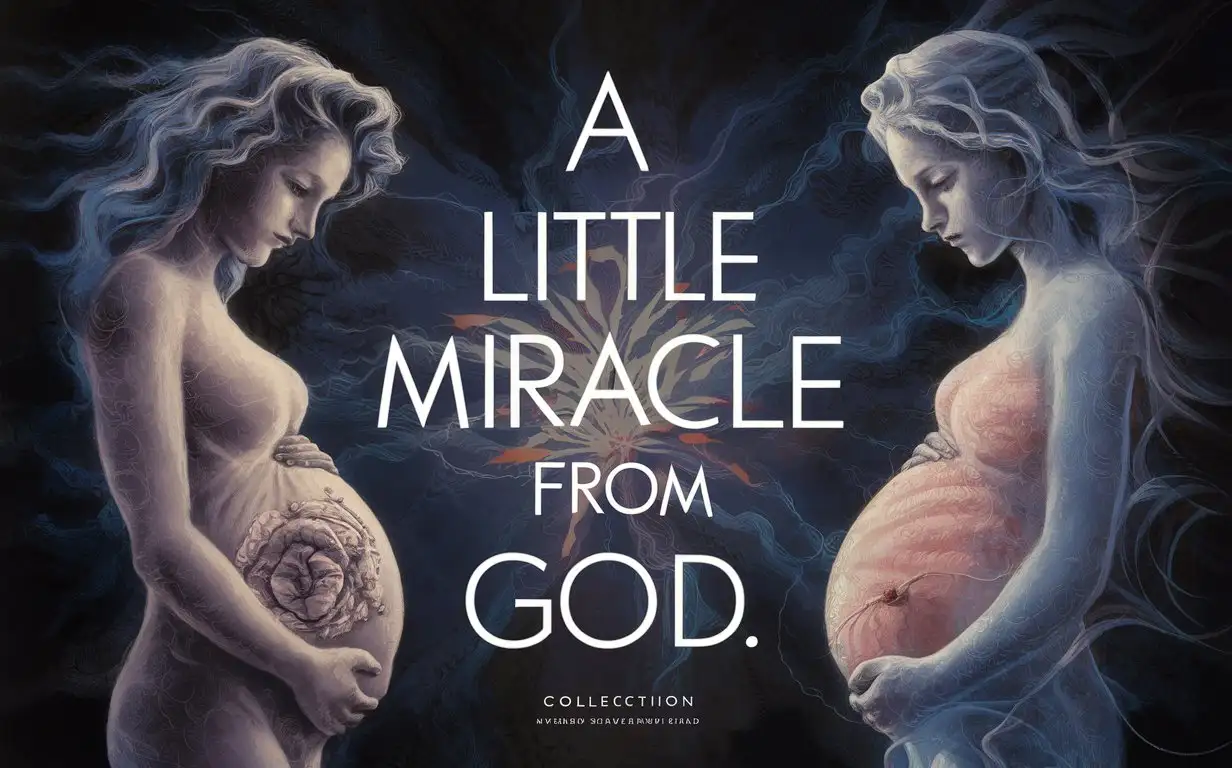 add bold text""A Little Miracle From God."" complex A Little Miracle From God. poster include name "A Little Miracle From God."" Experience the extraordinary journey of life's greatest miracle with 'A Little Miracle From God.' This captivating collection chronicles the miraculous evolution of a tiny seed into the beautiful gift of life. Each artwork intricately depicts the awe-inspiring stages of pregnancy, from the tender moments of conception to the joyous anticipation of birth. Through exquisite artistry and heartfelt storytelling, this collection celebrates the profound bond between mother and child, reminding us of the divine wonder inherent in every new life. Join us on this remarkable odyssey and witness the transcendent beauty of creation unfold before your eyes." perfect anatomy perfect form --q 90