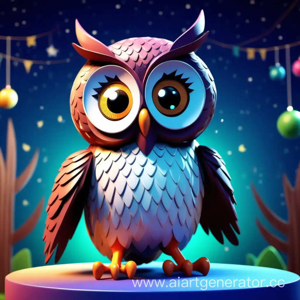 cover for YouTube channel children's animation and cartoons 3D bright dimensions 1546x423 pixels with an owl as the main character