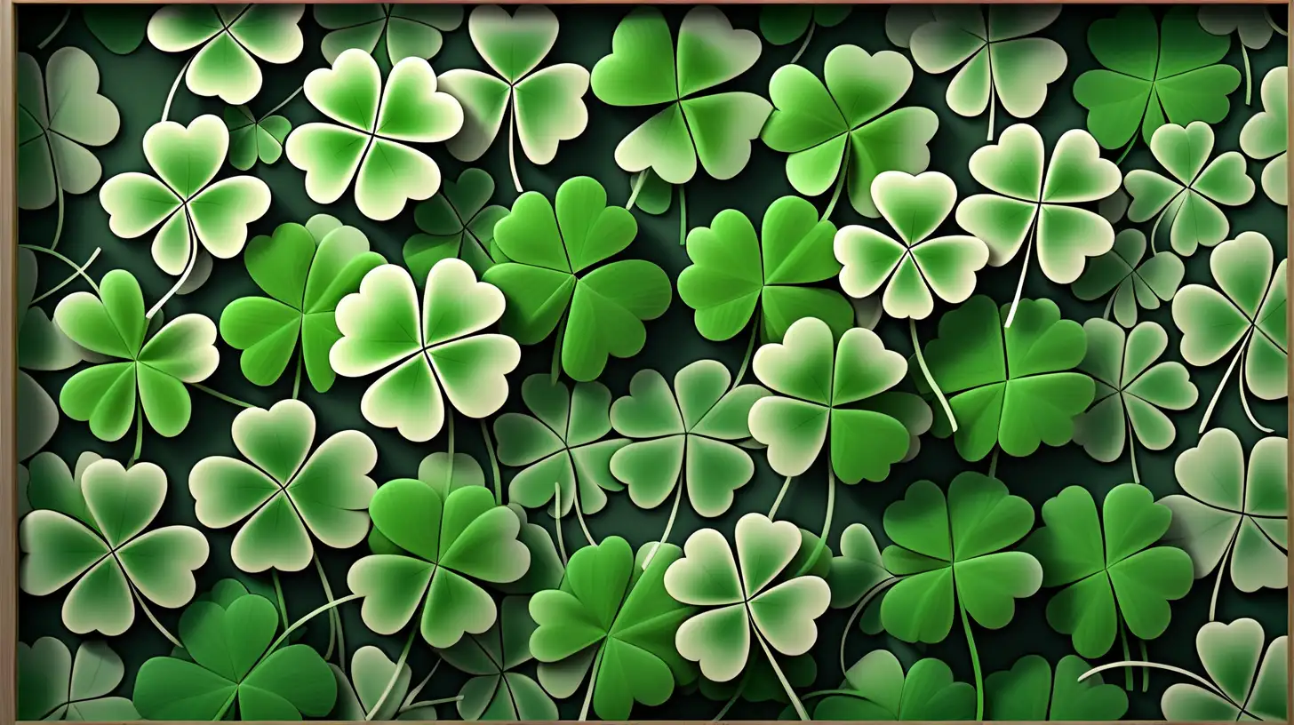 Image featuring lots of green Irish four leaf clover arranged in a full landscape frame with a 16:9 aspect ratio
