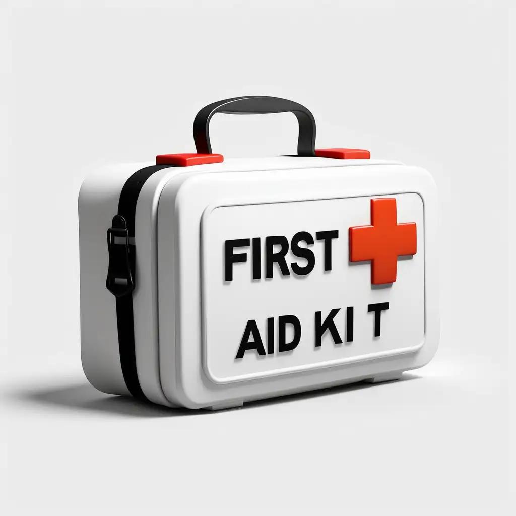 black and white, [a first aid kit], simple, white background, cartoon like.
