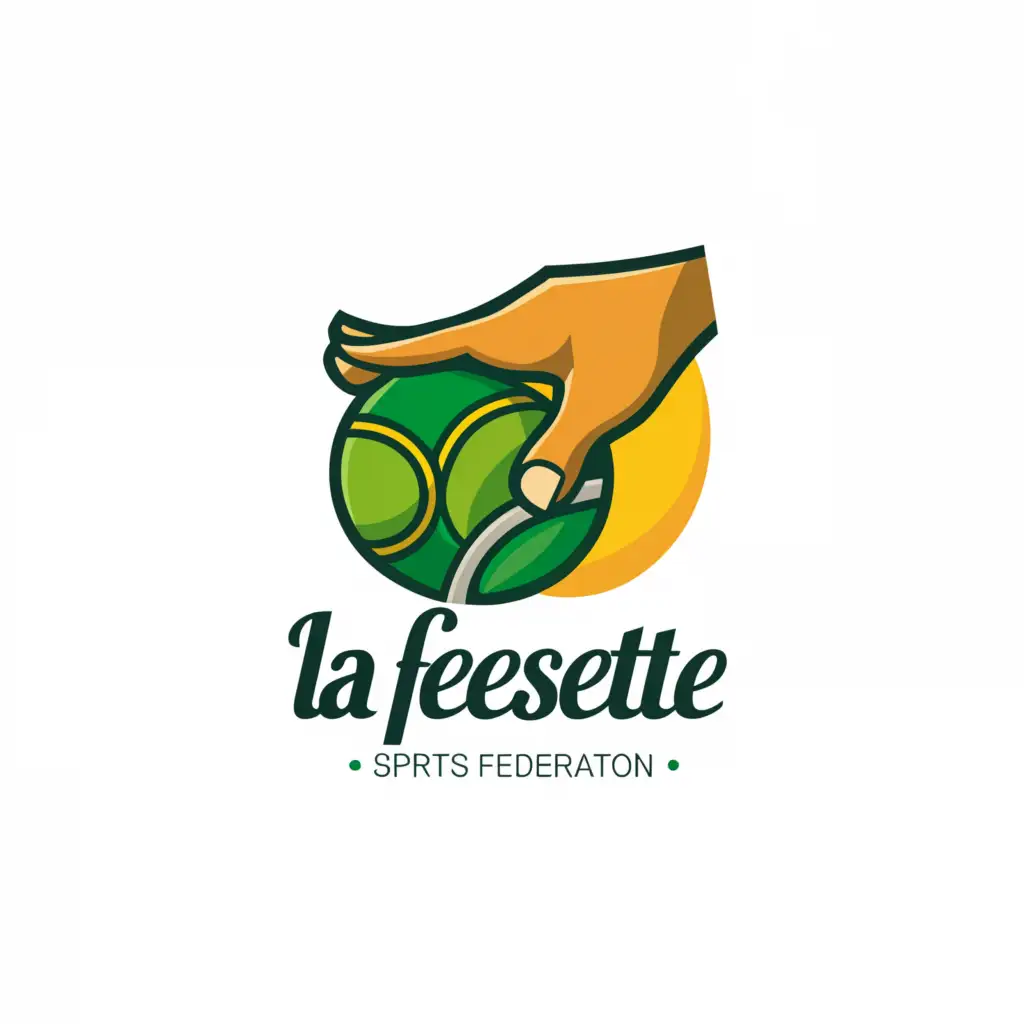 a logo design, with the text 'The buttocks', main symbol: I want a logo for a sports federation called La Fessette, the aim of the sport is to hit a tennis ball while spanking it, I want yellow and green colors, Moderate, be used in Sports Fitness industry, clear background, I want hand and ball in the logo. I want it to say “La fessette”, and below it, “ENGAGE!”