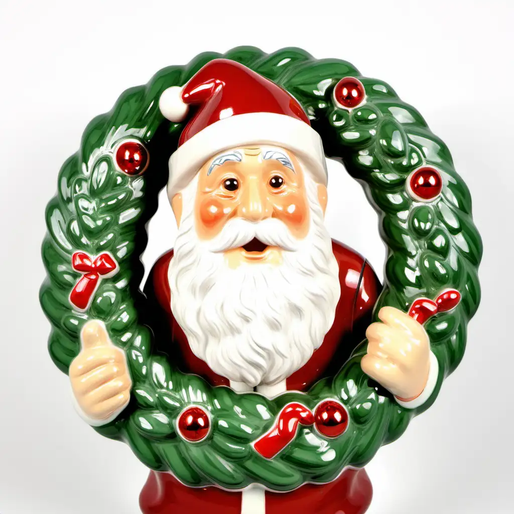 Joyful Christmas Ceramic Old Man with Wreath on White Background