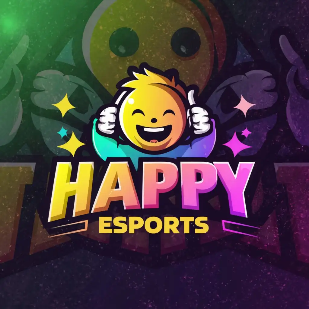LOGO-Design-for-Happy-Esports-Modern-Text-with-Emoji-Symbol-on-Clear-Background