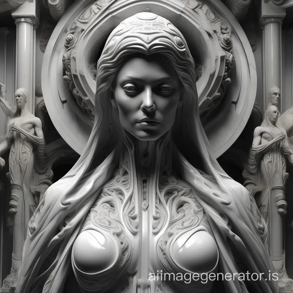(((Best quality))), ((Over-detailed)), (extremely detailed photo), ((extremely delicate and beautiful)), marble statue, monumental figure of a woman in the museum, sculpture made of opal marble, monochrome, sf, intricate artwork masterpiece, ominous, matte painting movie poster, golden ratio, trending on cgsociety, intricate, epic, trending on artstation, by artgerm, h. r. giger and beksinski, highly detailed, vibrant, production cinematic character render, ultra high quality model