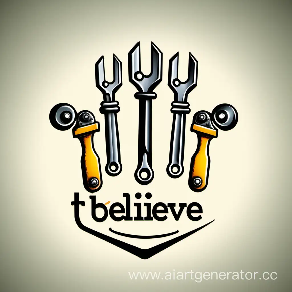 Logo: "Twist and Believe" name. Depict a wrench and screwdriver